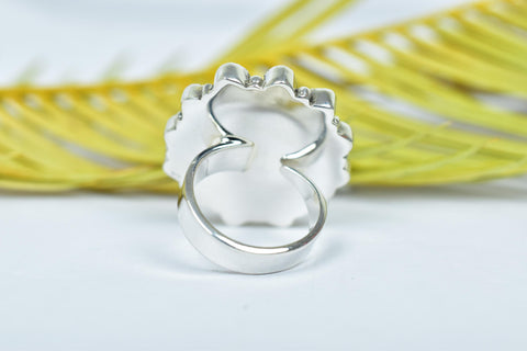 Handmade Black Shell & Sterling Silver Adjustable Ring, Cubic Zirconia Cluster Ring for Women