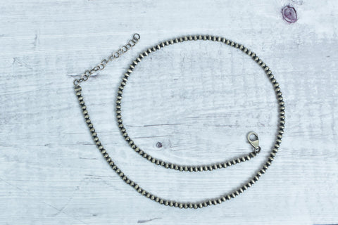 Handmade 3mm Sterling Silver Pearl Beaded Necklace 16'' Long