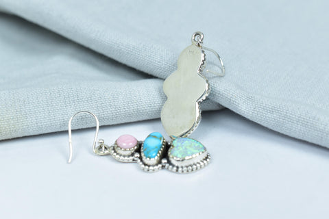 Handmade Aurora Opal Turquoise Earrings: Sterling Silver Dangle Drop