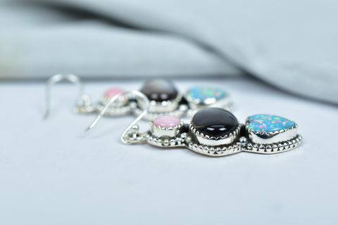 Handmade Pink Conch, Aurora Opal & Sterling Silver Earring