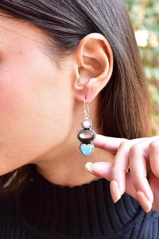 Handmade Pink Conch, Aurora Opal & Sterling Silver Earring