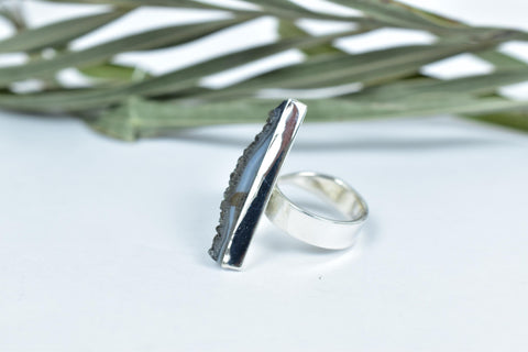 Handmade Black Druze & Sterling Silver Adjustable Ring