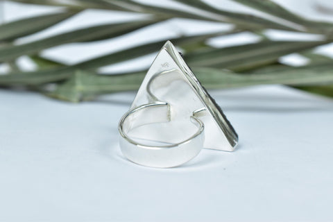 Handmade Black Druze & Sterling Silver Adjustable Ring, Triangle Statement Ring for Women