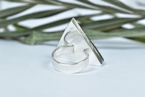 Handmade Black Druze & Sterling Silver Adjustable Ring
