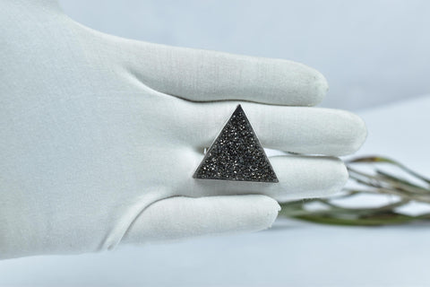 Handmade Black Druze & Sterling Silver Adjustable Ring, Triangle Statement Ring for Women