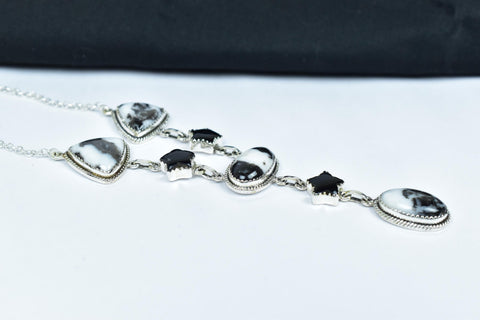 Handmade Zebra Jasper & Black Onyx 925 Sterling Silver Lariat Necklace