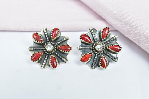 Handmade Aurora Opal & Cubic Zircon Sterling Silver Stud Earrings