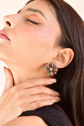 Handmade Aurora Opal & Cubic Zircon Sterling Silver Stud Earrings