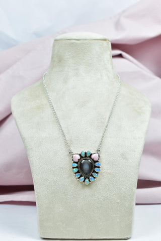 Handmade Black Shell, Ethiopian Opal & Sterling Silver Necklace