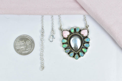 Handmade Black Shell, Ethiopian Opal & Sterling Silver Necklace