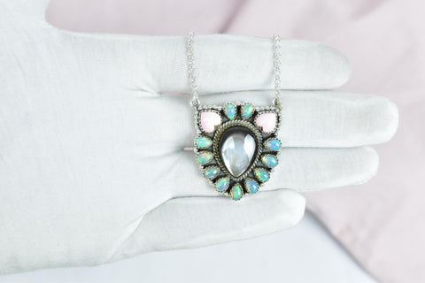 Handmade Black Shell, Ethiopian Opal & Sterling Silver Necklace