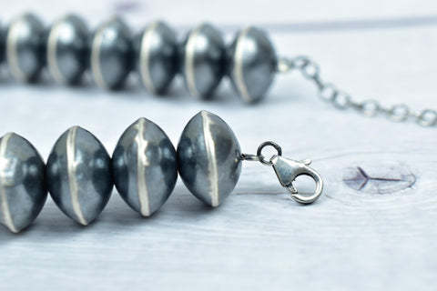 Handmade Sterling Silver Saucer Pearl 16 MM Beads Necklace 16" Long