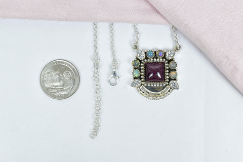 Handmade Sterling Silver Purple Spiny Oyster & Opal Cluster Necklace