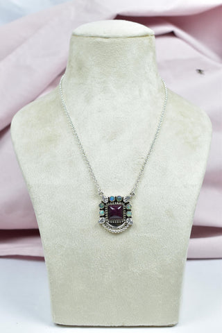 Handmade Sterling Silver Purple Spiny Oyster & Opal Cluster Necklace