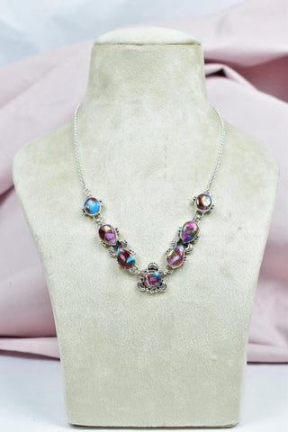 Handmade Pink Dahlia Turquoise & Sterling Silver Necklace with 17 inch Adjustable Chain