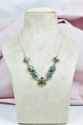 Handmade Spiny Oyster Turquoise & Sterling Silver Necklace with 18 inch Adjustable Chain