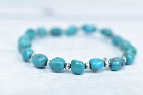 Handmade Turquoise & Sterling Silver Pearls Stretch Bracelet