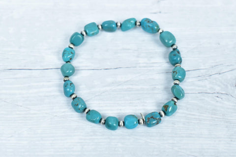 Handmade Turquoise & Sterling Silver Pearls Stretch Bracelet