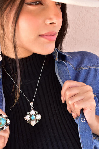Handmade Turquoise & Aurora Opal Sterling Silver Pendant Necklace