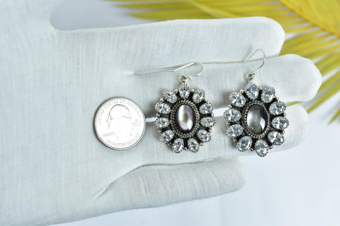 Handmade Black Shell Dangle Drop Earrings, Cubic Zircon 925 Sterling Silver Earring