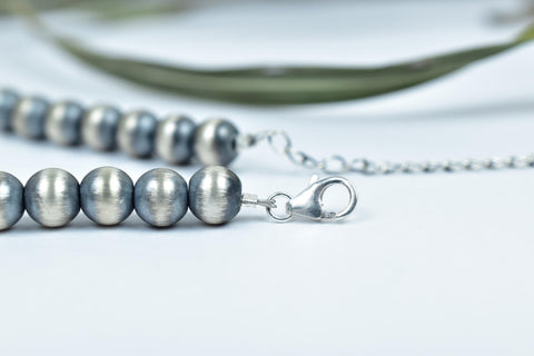 Handmade 8MM Sterling Silver Round Pearl Beaded Necklace