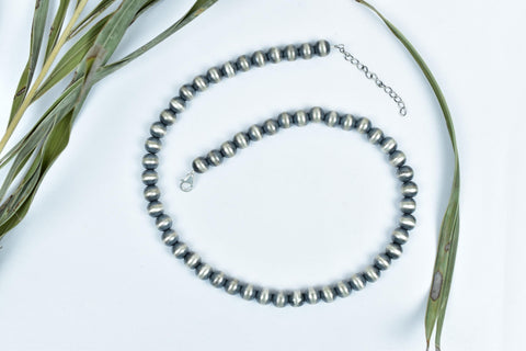 Handmade 8MM Sterling Silver Round Pearl Beaded Necklace