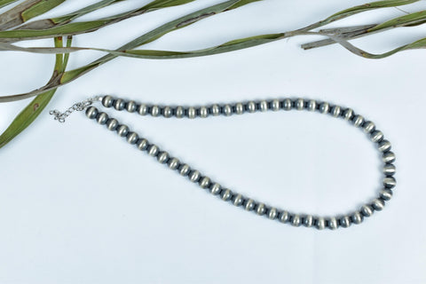 Handmade 8MM Sterling Silver Round Pearl Beaded Necklace