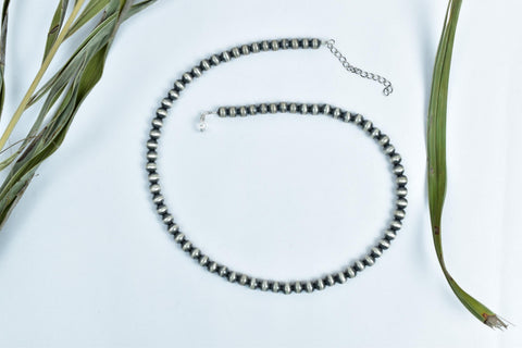 Handmade 6MM Sterling Silver Round Pearl Beaded Necklace