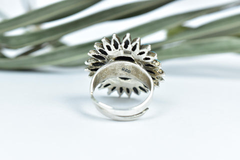 Handmade Aurora Opal & Sterling Silver Adjustable Ring, Flower Statement Ring for Women