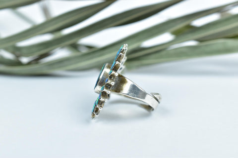 Handmade Aurora Opal & Sterling Silver Adjustable Ring, Flower Statement Ring for Women