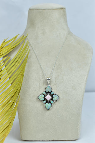 Handmade Pink Conch, Aurora Opal & Sterling Silver Pendant
