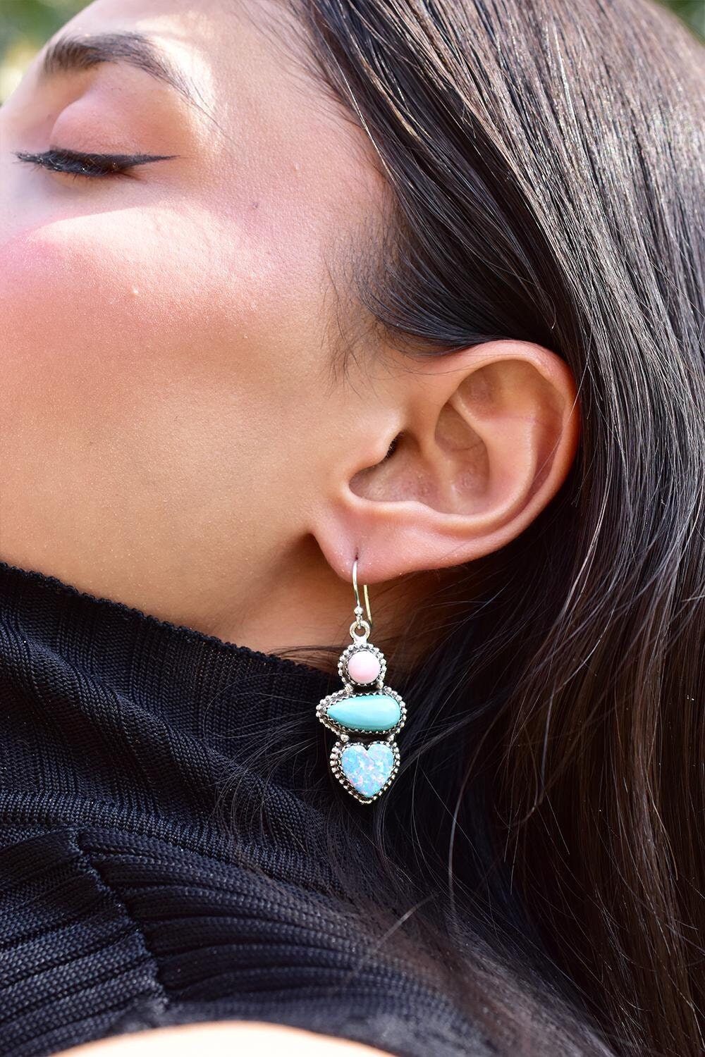 Handmade Aurora Opal Turquoise Sterling Silver Earrings