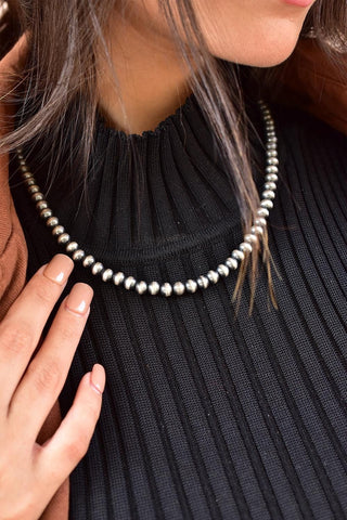 Handmade 6MM Sterling Silver Round Pearl Beaded Necklace