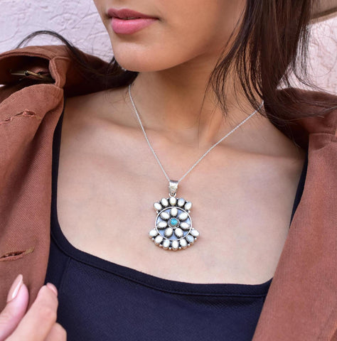 Sterling Silver Turquoise & Mother of Pearl Pendant Necklace