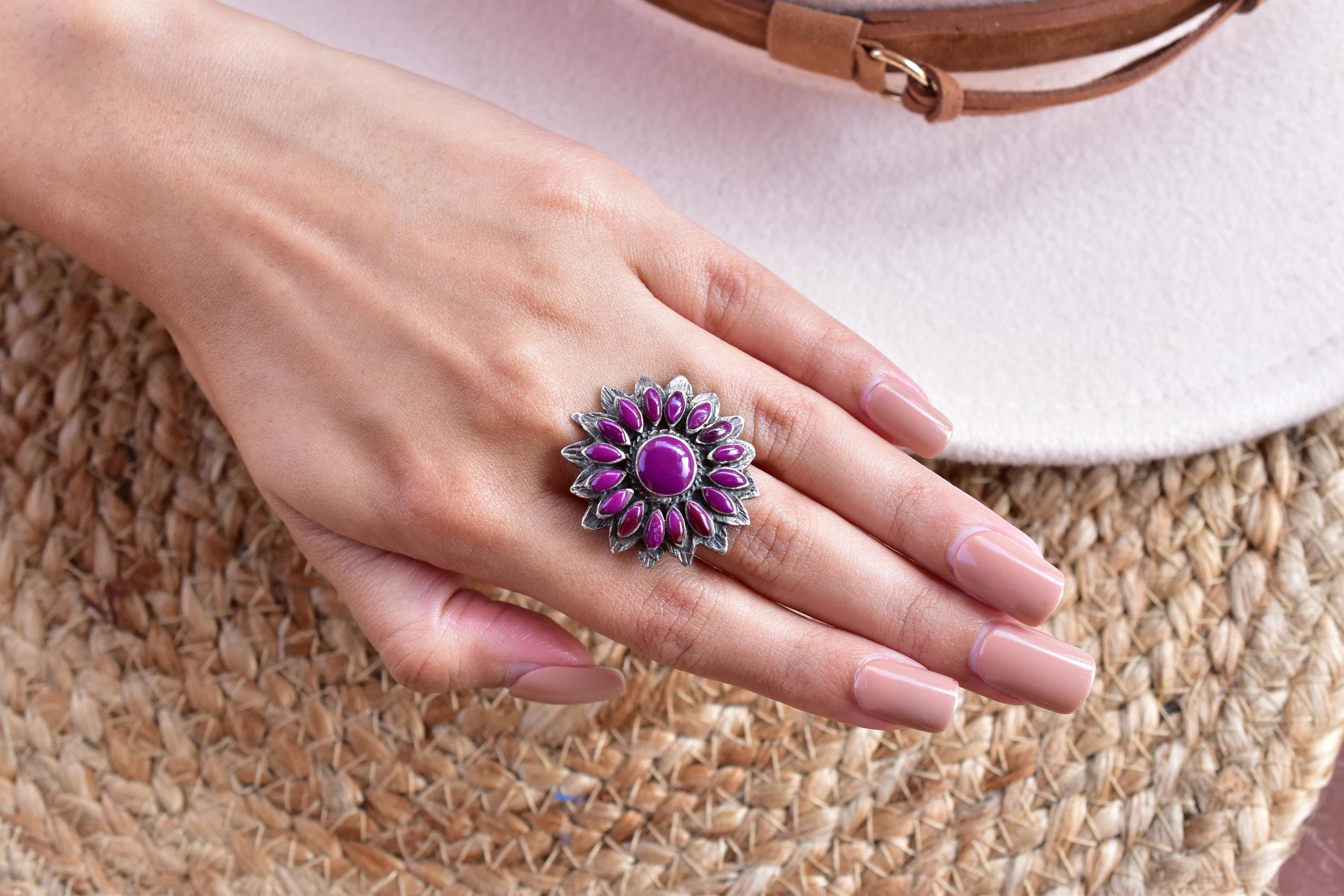 Handmade Purple Onyx & Sterling Silver Adjustable Ring, Statement Ring for Women