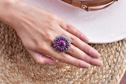 Handmade Purple Onyx & Sterling Silver Adjustable Ring, Statement Ring for Women