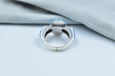 Handmade Blue Opal Sterling Silver Ring - Size 8