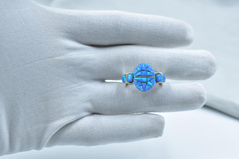 Handmade Blue Opal Sterling Silver Ring - Size 8