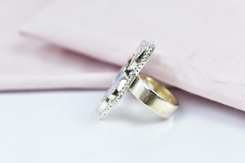 Handmade Aurora Opal & Sterling Silver Adjustable Ring, Heart Statement Ring for Women