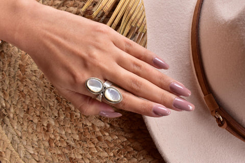 Handmade Mother of Pearl & Sterling Silver Crawler Ring, Adjustable Statement Ring