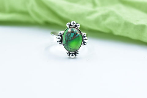 Handmade Peacock Dahlia & Sterling Silver Adjustable Ring