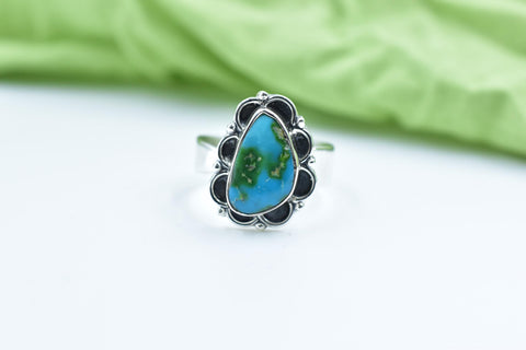Handmade Peacock Dahlia & Sterling Silver Adjustable Ring