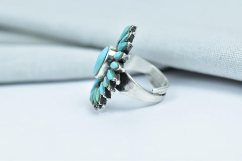 Handmade Turquoise Cluster Ring in 925 Sterling Silver, Gemstone Adjustable Statement Ring for Women