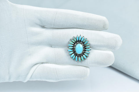 Handmade Turquoise Cluster Ring in 925 Sterling Silver, Gemstone Adjustable Statement Ring for Women