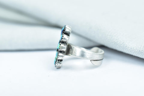 Handmade Aurora Opal & Sterling Silver Adjustable Ring, Statement Cluster Ring for Women