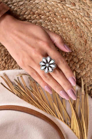 Handmade White Sparkling Opal & Sterling Silver Adjustable Ring, Statement Ring for Women