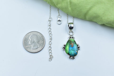Handmade Peacock Dahlia Pendant, 925 Sterling Silver Statement Necklace with 16 inch Adjustable Chain