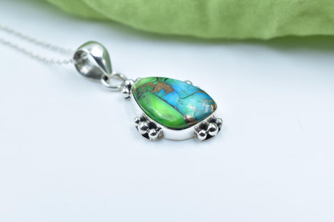 Handmade Peacock Dahlia Pendant, 925 Sterling Silver Statement Necklace with 16 inch Adjustable Chain