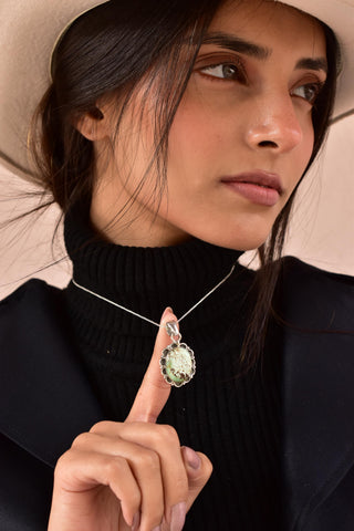 Handmade Mantis Variscite Turquoise & Sterling Silver Pendant with 16 inch Adjustable Chain
