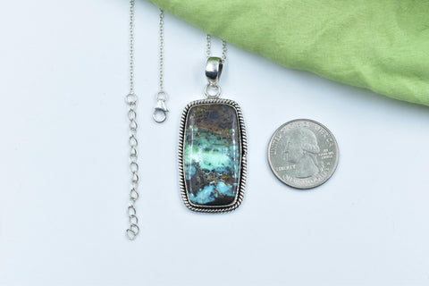 Handmade Mantis Variscite Turquoise & Sterling Silver Pendant with 16 inch Adjustable Chain